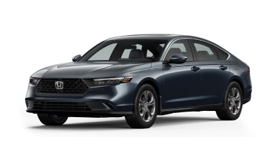 3/4 front view of black Honda Accord on white space. 