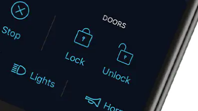Closeup of the “lock” and “unlock” buttons on the HondaLink™ app on a smartphone.
