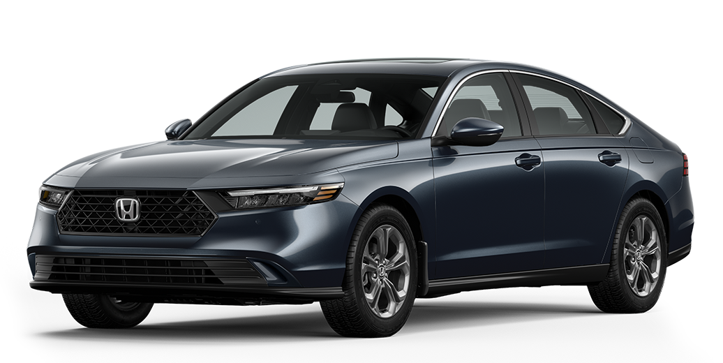 Vue ¾ avant côté conducteur du modèle Accord Sport Hybride 2023 en gris météorite métallisé