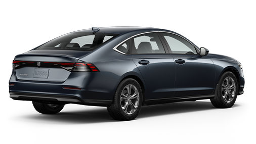 ¾ driver side rear facing view of 2023 Accord Sport Hybrid model in Meteoroid Grey Metallic colour