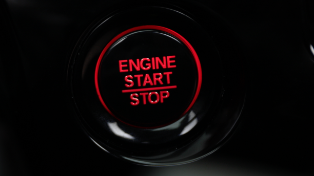 Close up of engine start button.