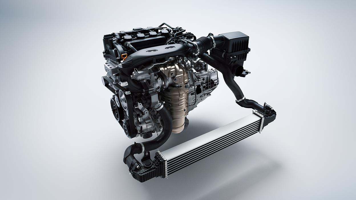 Vue du moteur turbo flottant sur espace blanc.
