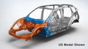 3/4 front view of Civic Si body structure on white space.