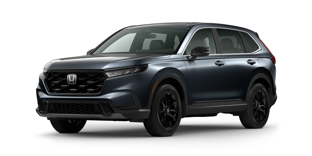 3/4 front view of dark grey CR-V on white space.