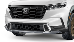 3/4 front closeup of the front lower garnish on a white HPD CR-V on white space. 