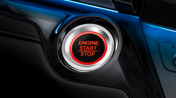 Closeup of engine start button.
