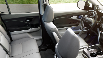 3/4 interior side view of Ridgeline seats.