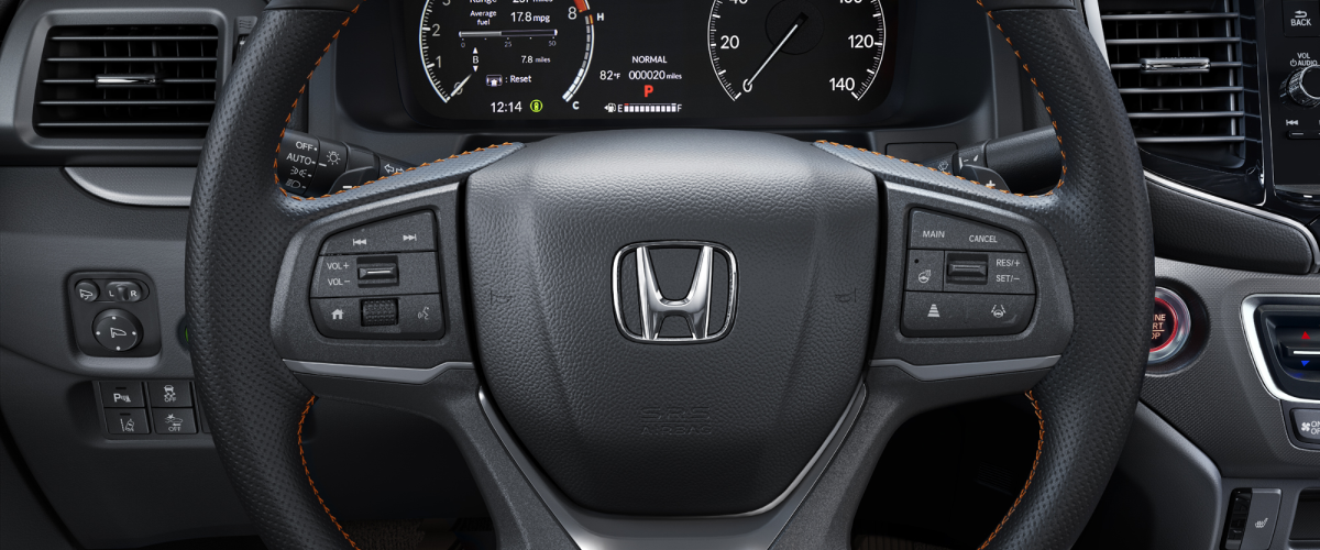 Closeup of Ridgeline steering wheel.