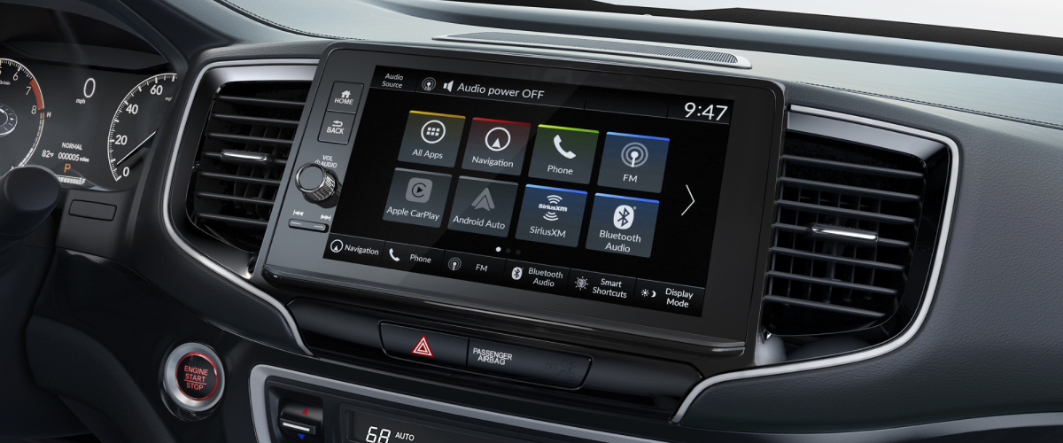Closeup of Display Audio System’s homepage on touchscreen.