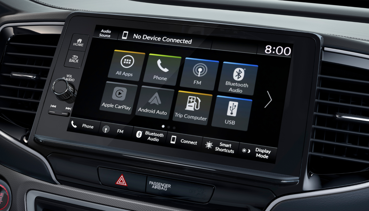 Closeup of Display Audio System’s homepage on touchscreen.